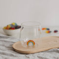 Eulenschnitt Trinkglas mit Regenbogenfigu