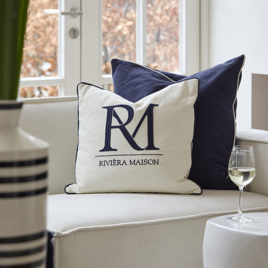 Kissenbezug Riviera Maison Monogram, weiß, 50x5