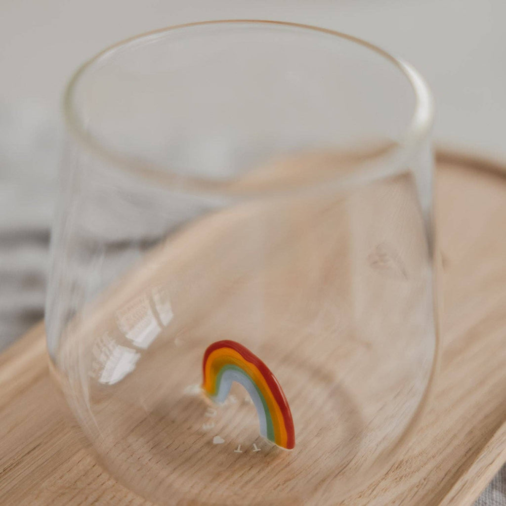 Eulenschnitt Trinkglas mit Regenbogenfigu