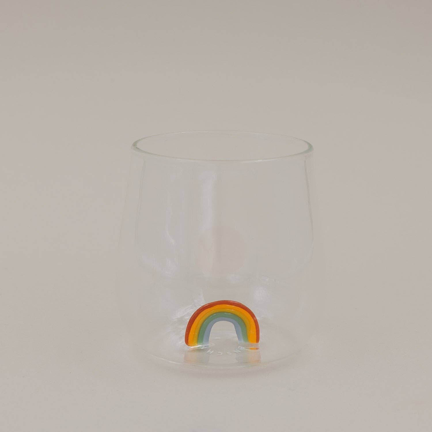 Eulenschnitt Trinkglas mit Regenbogenfigu